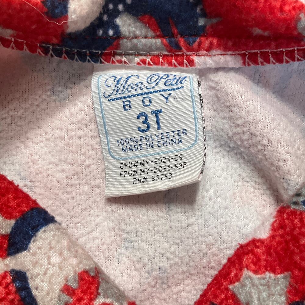 Mon Petit Boys Pijama Set size 3Y Red Long Sleeve Dragons Fleece - Picture 3 of 4
